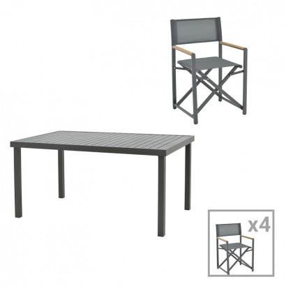 Τραπεζαρία Mabu-Klinton σετ 5τεμ pakoworld αλουμίνιο και ύφασμα σε ανθρακί απόχρωση 150x80x74εκ