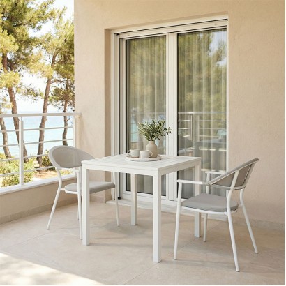 Τραπεζαρία Kliton - Pino σετ 3τεμ pakoworld αλουμίνιο σε λευκή απόχρωση 80x80x74εκ