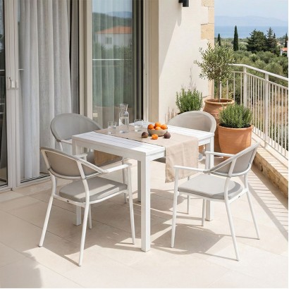 Τραπεζαρία Kliton - Pino σετ 5τεμ pakoworld αλουμίνιο σε λευκή απόχρωση 80x80x74εκ