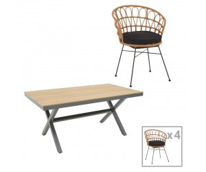 Τραπεζαρία Thorio-Felicia σετ 5τεμ pakoworld ανθρακί αλουμίνιο και plywood σε φυσική απόχρωση 160x90x75εκ