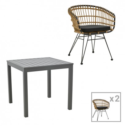 Τραπεζαρία Kliton-Naoki A σετ 3τεμ pakoworld ανθρακί αλουμίνιο και μέταλλο σε μαύρη απόχρωση 80x80x74εκ