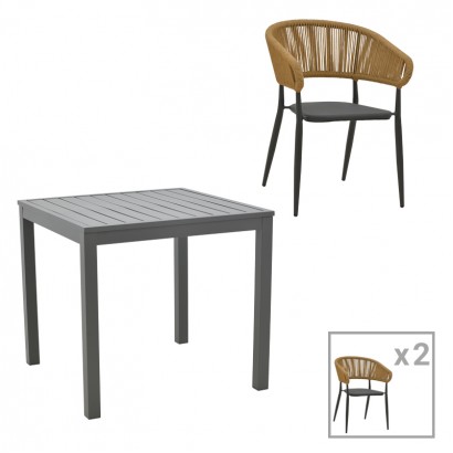 Τραπεζαρία Kliton-Raven σετ 3τεμ pakoworld αλουμίνιο σε ανθρακί απόχρωση 80x80x74εκ