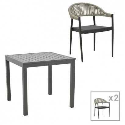 Τραπεζαρία Kliton- Elation σετ 3τεμ pakoworld αλουμίνιο σε ανθρακί απόχρωση 80x80x74εκ