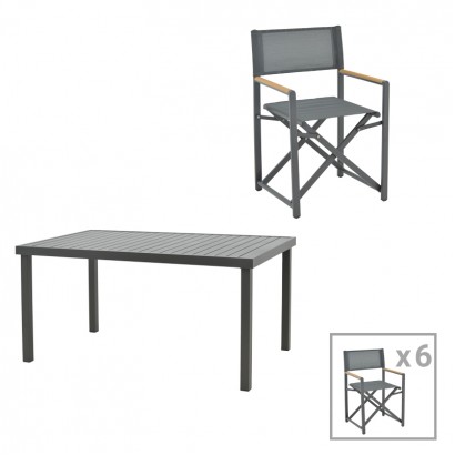 Τραπεζαρία Mabu-Kliton B σετ 7τεμ pakoworld αλουμινίου σε ανθρακί απόχρωση 150x80x74εκ