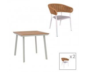 Τραπεζαρία Synergy-Raven σετ 3τεμ pakoworld λευκό αλουμίνιο και plywood σε φυσικό χρώμα 80x80x74εκ Τραπεζαρία Synergy-Raven σετ 3τεμ pakoworld λευκό αλουμίνιο και plywood σε φυσικό χρώμα 80x80x74εκ