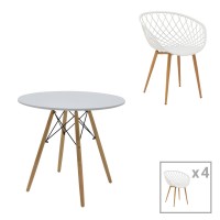 Τραπεζαρία Ezra-Julita pakoworld σετ 5τεμ pp-mdf σε λευκό-φυσική απόχρωση Φ80x73εκ Τραπεζαρία Ezra-Julita pakoworld σετ 5τεμ pp-mdf σε λευκό-φυσική απόχρωση Φ80x73εκ