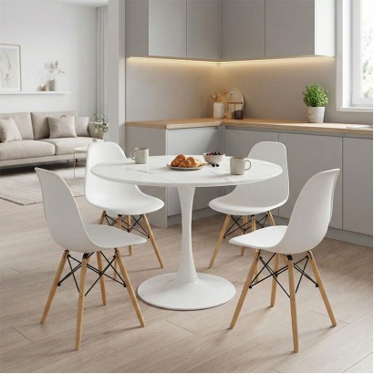 Τραπεζαρία Julita-Balou pakoworld σετ 5τεμ pp-mdf λευκo Φ100x73εκ