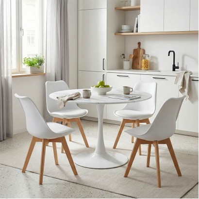 Τραπεζαρία Gaston-Balou pakoworld σετ 5τεμ pp-mdf σε λευκό μαρμάρου απόχρωση Φ120x73εκ