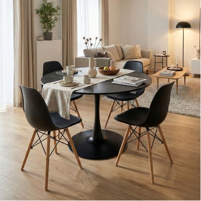 Τραπεζαρία Julita-Balou σετ 5τεμ pakoworld MDF-PP σε μαύρο-φυσικό απόχρωση Φ120x73εκ Τραπεζαρία Julita-Balou σετ 5τεμ pakoworld MDF-PP σε μαύρο-φυσικό απόχρωση Φ120x73εκ