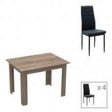 Τραπεζαρία Manka-Parker pakoworld σετ 5τεμ mdf σε μαύρη-sonoma truffle απόχρωση 110x80x77εκ