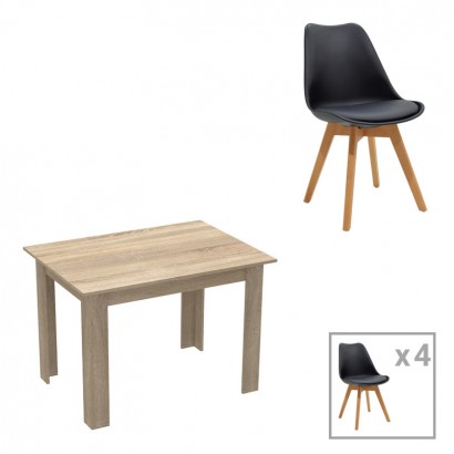 Τραπεζαρία Manka-Gaston pakoworld σετ 5τεμ σε sonoma-μαύρη απόχρωση 110x80x77εκ