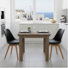 Τραπεζαρία Manka Ι -Gaston pakoworld σετ 3τεμ σε sonoma truffle-μαύρη απόχρωση 80x80x77εκ