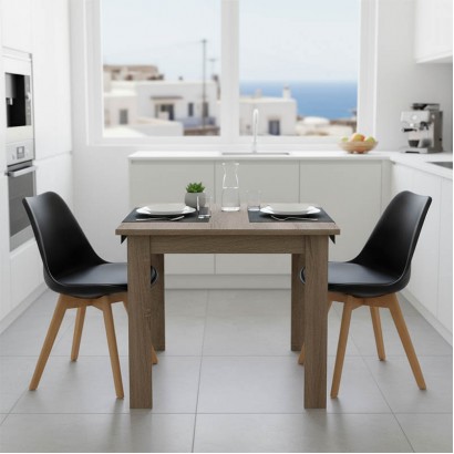 Τραπεζαρία Manka Ι -Gaston pakoworld σετ 3τεμ σε sonoma truffle-μαύρη απόχρωση 80x80x77εκ