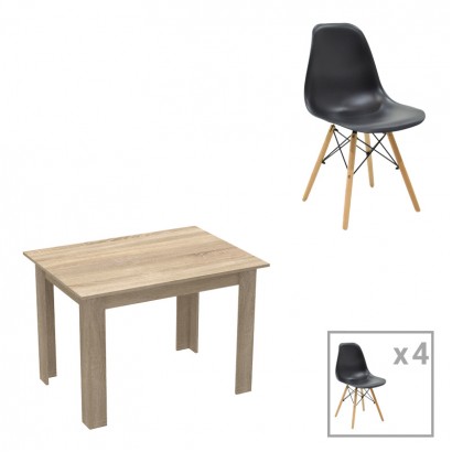 Τραπεζαρία Manka-Julita pakoworld σετ 5τεμ σε sonoma-μαύρη απόχρωση 110x80x77εκ