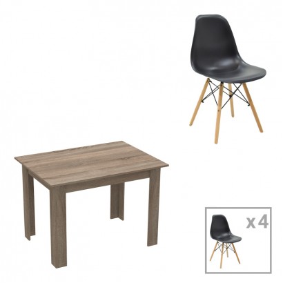 Τραπεζαρία Manka-Julita pakoworld σετ 5τεμ σε sonoma truffle-μαύρη απόχρωση 110x80x77εκ