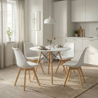 Τραπεζαρία Julita-Gaston σετ 5τεμ pakoworld MDF και ξύλο οξιάς σε λευκή-φυσική απόχρωση Φ80x73εκ