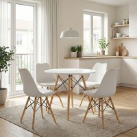 Τραπεζαρία Julita σετ 5τεμ pakoworld MDF και ξύλο οξιάς σε λευκή-φυσική απόχρωση Φ80x73εκ