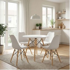 Τραπεζαρία Julita σετ 5τεμ pakoworld MDF και ξύλο οξιάς σε λευκή-φυσική απόχρωση Φ80x73εκ