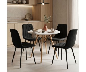 Τραπεζαρία Julita-Noor pakoworld σετ 5τεμ MDF λευκό-μαύρο-πόδια φυσικό Φ80x73εκ Τραπεζαρία Julita-Noor pakoworld σετ 5τεμ MDF λευκό-μαύρο-πόδια φυσικό Φ80x73εκ
