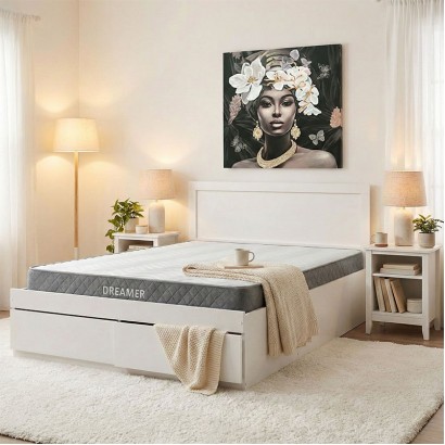 Κρεβάτι με στρώμα και συρτάρι Olympus-Dreamer pakoworld λευκό 160x200εκ