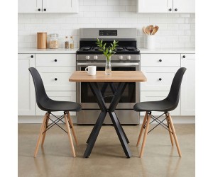 Τραπεζαρία με Καρέκλες Julita μαύρο και Τραπέζι Prestone oak 70x70x75εκ Σετ 3τεμ