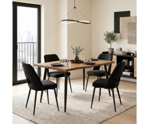 Τραπεζαρία με Καρέκλες Murde Μαύρο και Τραπέζι Neve Μαύρο 140x80x75εκ Σετ 5τεμ