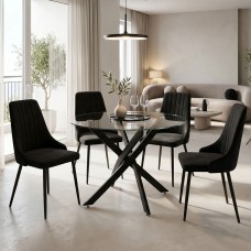 Τραπεζαρία με Καρέκλες Azori Μαύρο και Τραπέζι Antoro γυαλί Φ100x75εκ Σετ 5τεμ Τραπεζαρία με Καρέκλες Azori Μαύρο και Τραπέζι Antoro γυαλί Φ100x75εκ Σετ 5τεμ