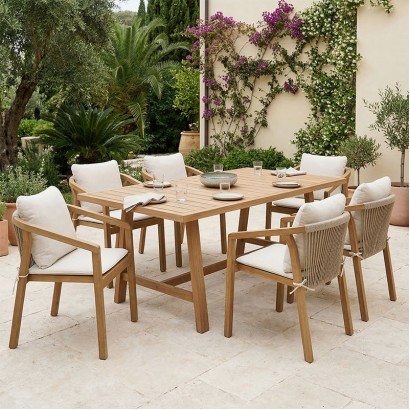 Τραπεζαρία Malibu pakoworld μασίφ ξύλο ακακίας 180x90x75εκ Σετ 7τεμ Τραπεζαρία Malibu pakoworld μασίφ ξύλο ακακίας 180x90x75εκ Σετ 7τεμ