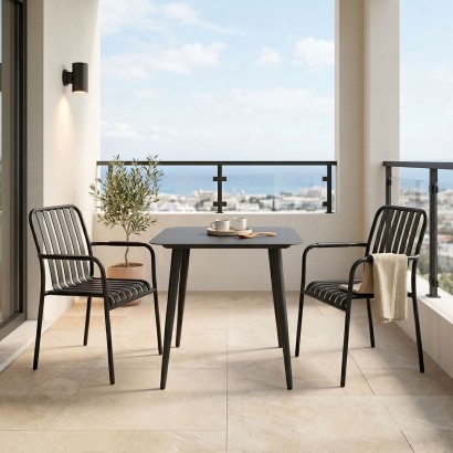 Τραπεζαρία Heven Vista pakoworld σετ 3τεμ μαύρο αλουμίνιο 80x80x72εκ Τραπεζαρία Heven Vista pakoworld σετ 3τεμ μαύρο αλουμίνιο 80x80x72εκ