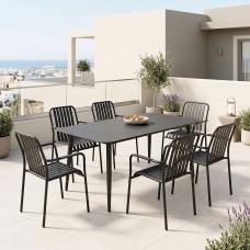 Τραπεζαρία Heven Vista pakoworld σετ 7τεμ μαύρο αλουμίνιο 150x80x72εκ