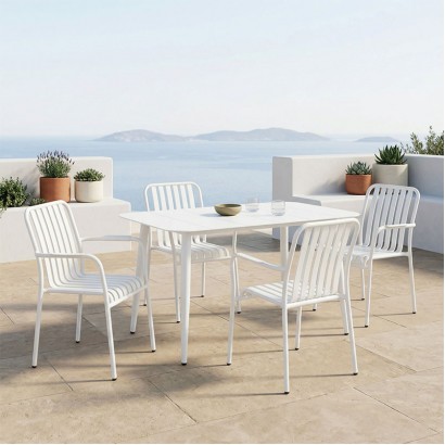 Τραπεζαρία Heven Vista pakoworld σετ 5τεμ λευκό αλουμίνιο 120x70x72εκ