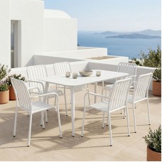 Τραπεζαρία Heven Vista pakoworld σετ 7τεμ λευκό αλουμίνιο 120x70x72εκ