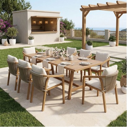 Τραπεζαρία Malibu pakoworld Σετ 9τεμ μασίφ ξύλο ακακίας 180x90x75εκ Τραπεζαρία Malibu pakoworld Σετ 9τεμ μασίφ ξύλο ακακίας 180x90x75εκ