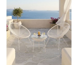Σαλόνι Εξωτερικού Χώρου Acapulco pakoworld Σετ 3τεμ λευκό μέταλλο με pe rattan Φ50x52εκ