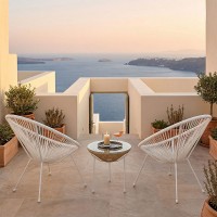 Σαλόνι Εξωτερικού Χώρου Acapulco pakoworld  Σετ 3τεμ λευκό μέταλλο με pe rattan σε φυσική απόχρωση Φ50x52εκ