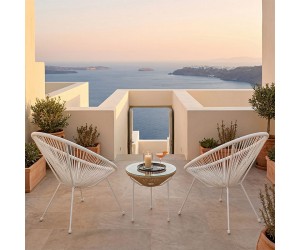 Σαλόνι Εξωτερικού Χώρου Acapulco pakoworld  Σετ 3τεμ λευκό μέταλλο με pe rattan σε φυσική απόχρωση Φ50x52εκ