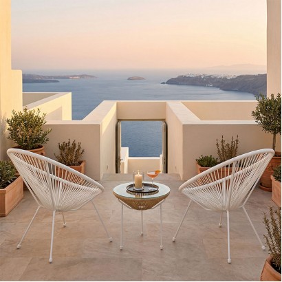 Σαλόνι Εξωτερικού Χώρου Acapulco pakoworld  Σετ 3τεμ λευκό μέταλλο με pe rattan σε φυσική απόχρωση Φ50x52εκ