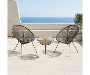 Σαλόνι Εξωτερικού Χώρου Acapulco pakoworld  Σετ 3τεμ μαύρο μέταλλο με pe rattan σε φυσική απόχρωση Φ50x52εκ