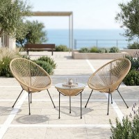 Σαλόνι Εξωτερικού Χώρου Acapulco pakoworld  Σετ 3τεμ μέταλλο μαύρο με pe rattan σε φυσική απόχρωση Φ50x52εκ