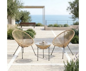 Σαλόνι Εξωτερικού Χώρου Acapulco pakoworld  Σετ 3τεμ μέταλλο μαύρο με pe rattan σε φυσική απόχρωση Φ50x52εκ