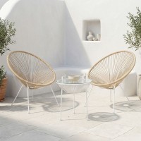 Σαλόνι Εξωτερικού Χώρου Acapulco pakoworld Σετ 3τεμ pe rattan σε φυσική απόχρωση με λευκό μέταλλο Φ50x52εκ Σαλόνι Εξωτερικού Χώρου Acapulco pakoworld Σετ 3τεμ pe rattan σε φυσική απόχρωση με λευκό μέταλλο Φ50x52εκ