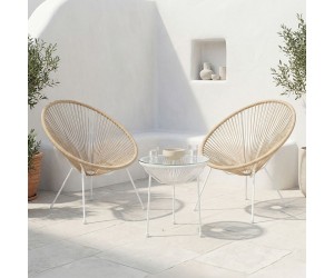 Σαλόνι Εξωτερικού Χώρου Acapulco pakoworld  Σετ 3τεμ pe rattan σε φυσική απόχρωση με λευκό μέταλλο Φ50x52εκ