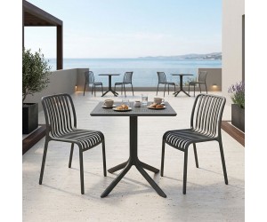 Τραπεζαρία Groovy Zoi pakoworld σετ 3τεμ ανθρακί PP 60x60x76εκ