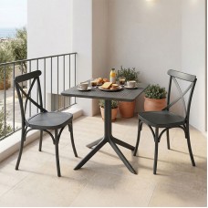 Τραπεζαρία Groovy Crossie pakoworld σετ 3τεμ ανθρακί PP 60x60x76εκ