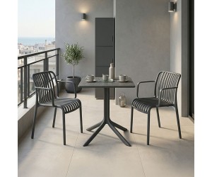 Τραπεζαρία Groovy Zoi pakoworld σετ 3τεμ ανθρακί PP 60x60x76εκ