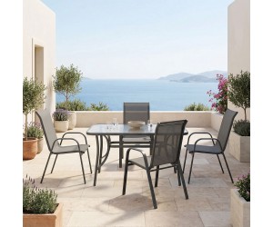 Τραπεζαρία Ensure Calan pakoworld σετ 5τεμ ανθρακί μέταλλο με γυαλί 120x70x70εκ Τραπεζαρία Ensure Calan pakoworld σετ 5τεμ ανθρακί μέταλλο με γυαλί 120x70x70εκ