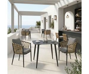 Τραπεζαρία Peluxe Vista pakoworld σετ 3τεμ ανθρακί αλουμίνιο με PE σχοινί σε φυσική απόχρωση και μαξιλάρια 80x80x72εκ Τραπεζαρία Peluxe Vista pakoworld σετ 3τεμ ανθρακί αλουμίνιο με PE σχοινί σε φυσική απόχρωση και μαξιλάρια 80x80x72εκ