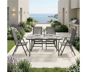 Τραπεζαρία Ensure Candor pakoworld σετ 5τεμ ανθρακί μέταλλο με γυαλί 120x70x70εκ Τραπεζαρία Ensure Candor pakoworld σετ 5τεμ ανθρακί μέταλλο με γυαλί 120x70x70εκ