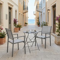 Τραπεζαρία Bistro Confidence σετ 3τεμ pakoworld ανθρακί μέταλλο με γκρι textilene Φ60x71εκ