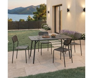 Τραπεζαρία Moraja Deraby Ι pakoworld σετ 5τεμ μαύρο μέταλλο 140x80x72εκ